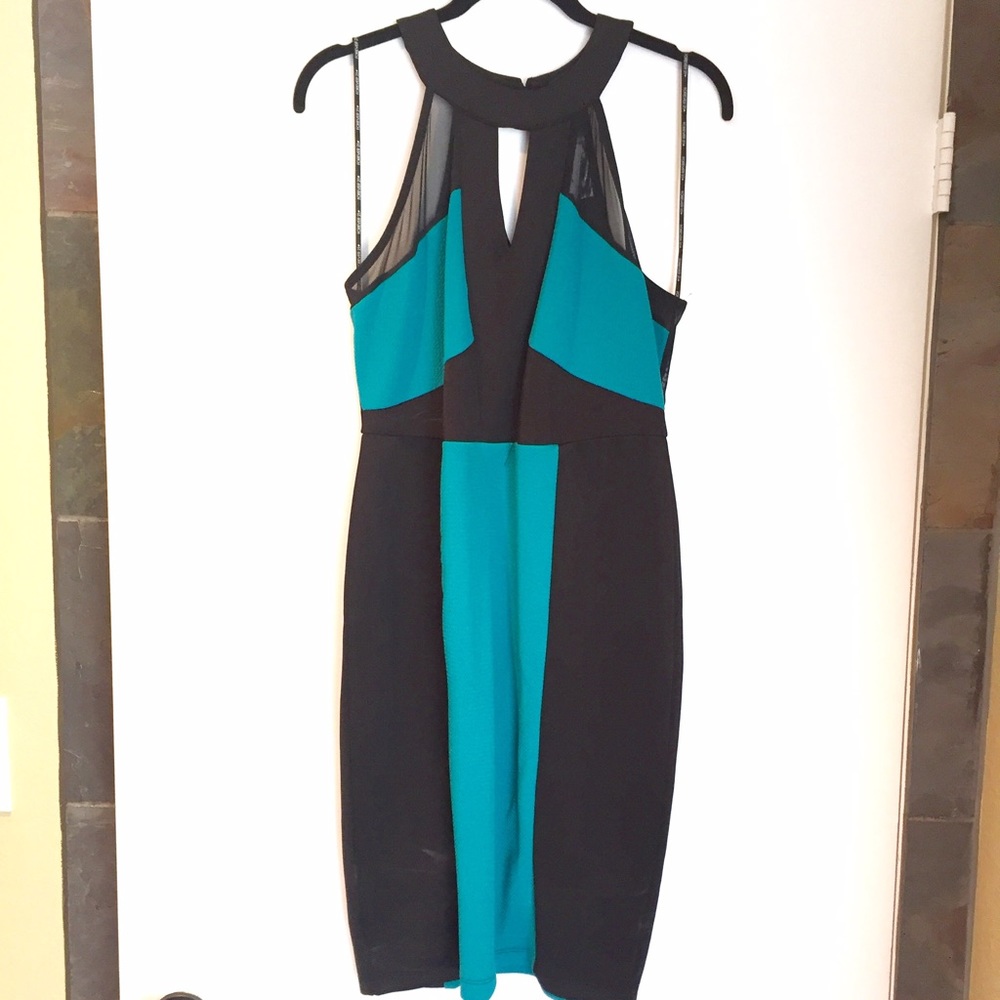 NWT F21 Teal and black mesh Bodycon dress